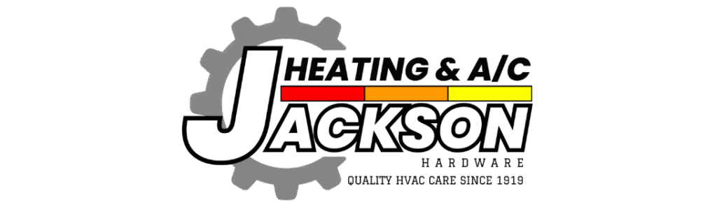 Logo for Jackson Heating & A/C Hardware features large "J" with colorful bars. Text states "Quality HVAC Care Since 1919" on a dark background.